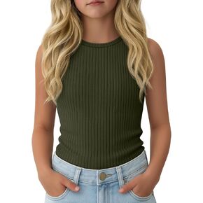 Girls' Sleeveless Tank Tops Ribbed Crew Neck Undershirts Stretch Athletic Tanks Soft Solid Top for Kids 5-14 Years in Saudi Arabia