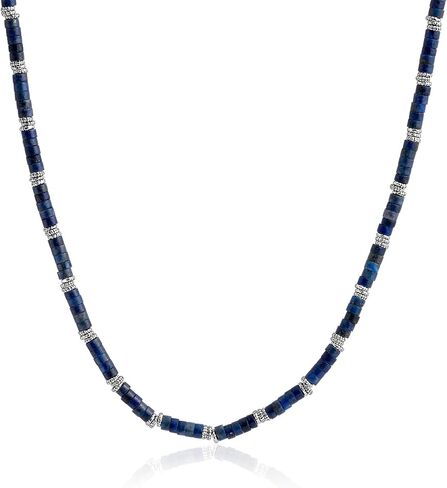 JEAN RACHEL JEWELRY Men’s Solid 925 Sterling Silver Beaded Necklace - Granule Accents - Heishi Stone Strand in Saudi Arabia