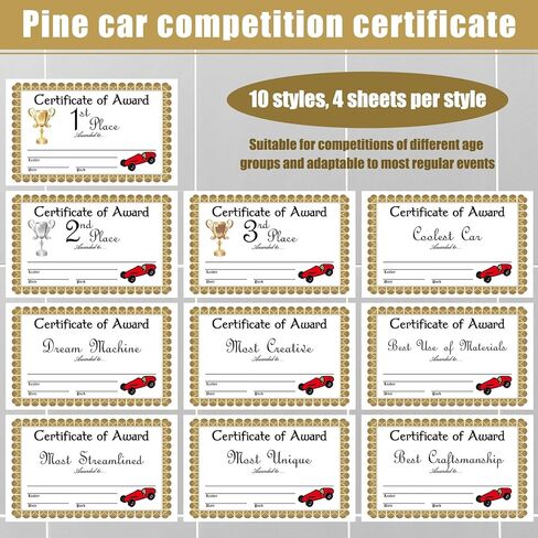 40 عبوة من شهادة جائزة ديربي، شهادات سيارات سباق خشبية مجمعة 10 أنماط لجائزة ديربي والتقدير والهدايا التي لا تُنسى في المدرسة والمكتب والمناسبات، 10.5 × 6.5 بوصة in Kuwait