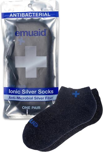 emuaid Ionic Silver Socks – Silver Fiber Blend, Moisture-Wicking & Odor Control, One Pair – Navy & Gray in Saudi Arabia