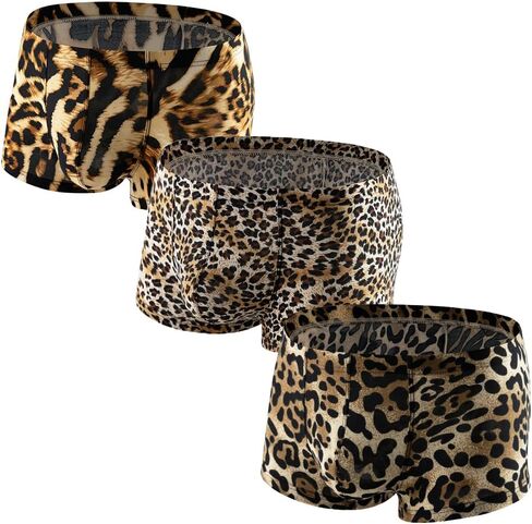 3 قطع من الملابس الداخلية للرجال بطبعة الفهد، ملابس داخلية منخفضة الارتفاع قابلة للتمدد وجيدة التهوية in Kuwait