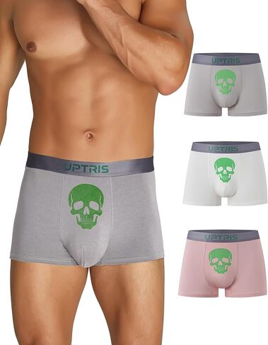 UPTRIS Mens Underwear short Boxer Briefs Cotton, No Riding Up Cool & Breathable Softer Men Underpants Skull Print,Multipack in Saudi Arabia
