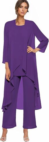 Chiffon Mother of The Bride Pant Suits for Wedding 3 Pieces Formal Grandmother Pantsuit Outfits with Jacket in Saudi Arabia