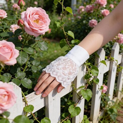 2pcs White Lace Wrist Cuff with Double-Button, Wrist Ruffles, Adjustable White Cuffs for Girl Women Wedding Party Sweater Clothing Accessories in Saudi Arabia