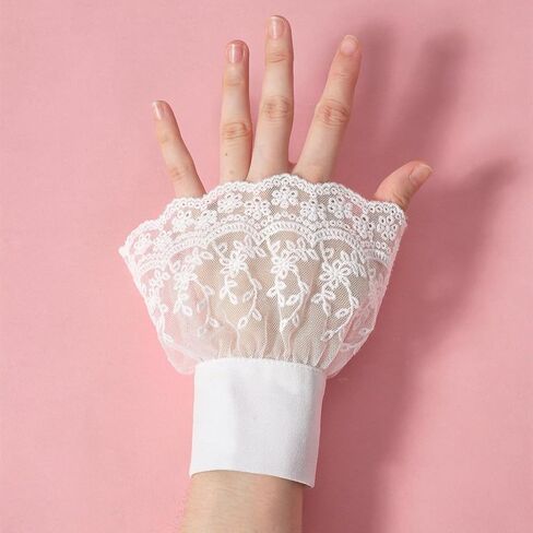 2pcs White Lace Wrist Cuff with Double-Button, Wrist Ruffles, Adjustable White Cuffs for Girl Women Wedding Party Sweater Clothing Accessories in Saudi Arabia