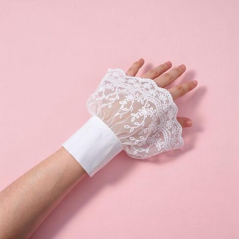 2pcs White Lace Wrist Cuff with Double-Button, Wrist Ruffles, Adjustable White Cuffs for Girl Women Wedding Party Sweater Clothing Accessories in Saudi Arabia