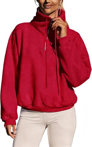 Haellun Womens Half Zip Hoodies Fleece Lined Sweatshirt Drawstring Pullover Winter Warm Hooded Tops in Kuwait