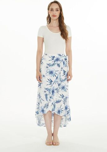 Matchable Women's Hawaiian Print Smock Top and Wrap Ruffle Skirt in Day Dream Bloom in Saudi Arabia