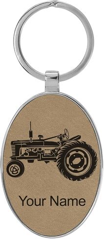 LaserGram Oval Keychain, Old Farm Tractor, Personalized Engraving Included (Metal Frame) in Saudi Arabia