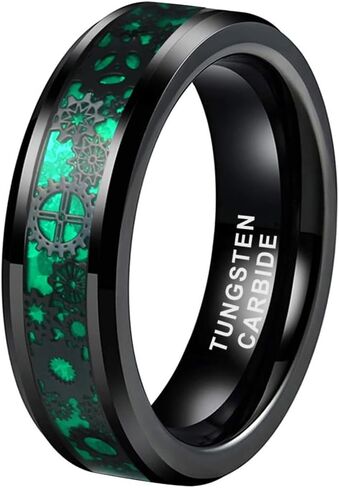 TUTISS 6 مم 8 مم أزرق أحمر أخضر من ألياف الكربون Steampunk Gear Inlay Tungsten Rings للرجال النساء عصابات الزفاف حواف مشطوفة مصقولة مريحة in Saudi Arabia