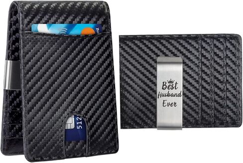 kullder Engraved Wallets with Money Clip Custom Wallet Slim for Men Personalized Gifts RFID Wallet Bifold Card Holder for Husband Boyfriend Dad Son Gift for Him in Saudi Arabia