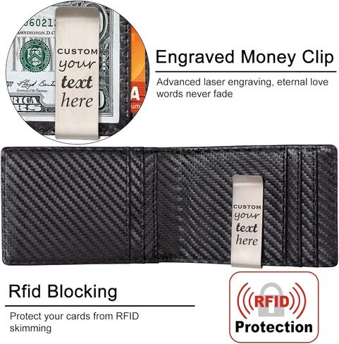 kullder Engraved Wallets with Money Clip Custom Wallet Slim for Men Personalized Gifts RFID Wallet Bifold Card Holder for Husband Boyfriend Dad Son Gift for Him in Saudi Arabia