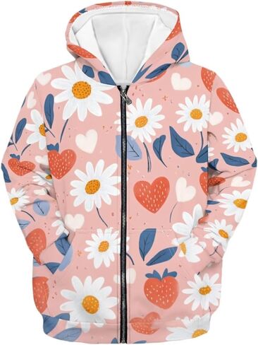 هودي دافئ لطيف بطبعة حيوانات بسحاب للفتيات، سويت شيرت فضفاض بقلنسوة كاجوال يومي مع جيب الكنغر in Kuwait