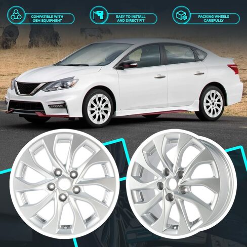 16Inch 16x6.5 inch Silver Replacement Aluminum Alloy Wheel Rims Fit for 2016 2017 2018 2019 Nissan Sentra, ALY62756U20N, Direct Fit Replacement OEM Wheel Rim in Kuwait