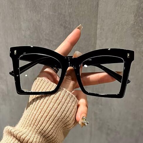 Oversized Square Stylish Color-Block Glasses, Fashionable Eyewear Frames, Black Frame in Saudi Arabia