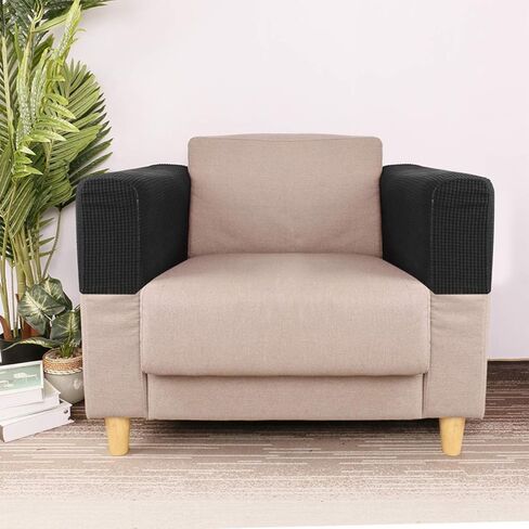2 Pcs Couch Arm Covers Polyester Anti- Slip Armchair Cover for Chairs Sofa Stretch Furniture Protector Washable Black in Saudi Arabia
