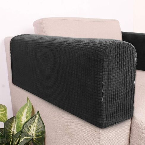 2 Pcs Couch Arm Covers Polyester Anti- Slip Armchair Cover for Chairs Sofa Stretch Furniture Protector Washable Black in Saudi Arabia