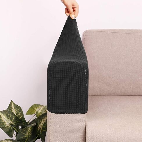2 Pcs Couch Arm Covers Polyester Anti- Slip Armchair Cover for Chairs Sofa Stretch Furniture Protector Washable Black in Saudi Arabia