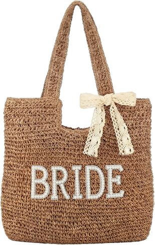 Bride Gift Bride Tote Bag Straw Purse Rhinestone Beach Bag for Women Bachelorette Honeymoon Wedding Bridal Shower Supplies Beach Wedding Gift in Saudi Arabia