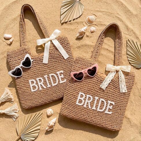 Bride Gift Bride Tote Bag Straw Purse Rhinestone Beach Bag for Women Bachelorette Honeymoon Wedding Bridal Shower Supplies Beach Wedding Gift in Saudi Arabia