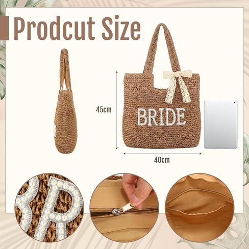 Bride Gift Bride Tote Bag Straw Purse Rhinestone Beach Bag for Women Bachelorette Honeymoon Wedding Bridal Shower Supplies Beach Wedding Gift in Saudi Arabia
