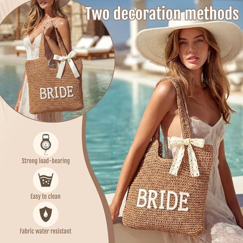 Bride Gift Bride Tote Bag Straw Purse Rhinestone Beach Bag for Women Bachelorette Honeymoon Wedding Bridal Shower Supplies Beach Wedding Gift in Saudi Arabia