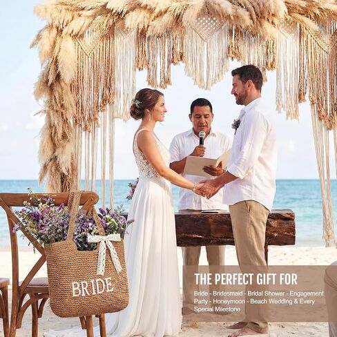 Bride Gift Bride Tote Bag Straw Purse Rhinestone Beach Bag for Women Bachelorette Honeymoon Wedding Bridal Shower Supplies Beach Wedding Gift in Saudi Arabia