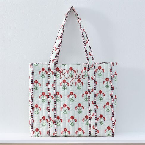 حقيبة حمل مبطنة مخصصة من Threadart - طباعة كتلة زرقاء مطرزة بالأحرف الأولى - 16 بوصة × 17.5 بوصة × 6 بوصة - للنساء والتسوق والسفر والإجازات والهدايا in Kuwait