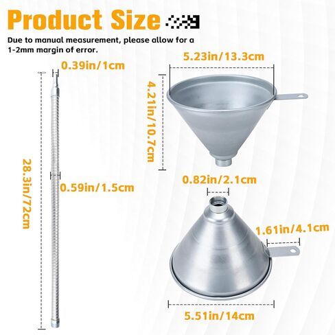 قمع عالمي مرن من الصلب شديد التحمل مقاس 24.8 بوصة مع فلتر - مناسب لشاحنة الدراجات النارية في السيارة - مثالي للزيوت والبنزين والديزل ومواد التشحيم والسوائل in Kuwait