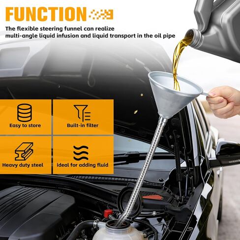 قمع عالمي مرن من الصلب شديد التحمل مقاس 24.8 بوصة مع فلتر - مناسب لشاحنة الدراجات النارية في السيارة - مثالي للزيوت والبنزين والديزل ومواد التشحيم والسوائل in Kuwait