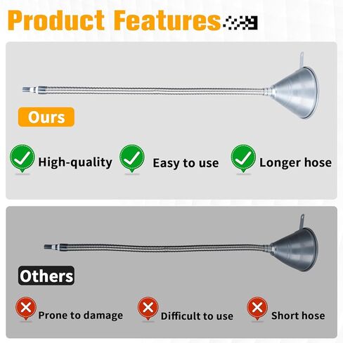 قمع عالمي مرن من الصلب شديد التحمل مقاس 24.8 بوصة مع فلتر - مناسب لشاحنة الدراجات النارية في السيارة - مثالي للزيوت والبنزين والديزل ومواد التشحيم والسوائل in Kuwait