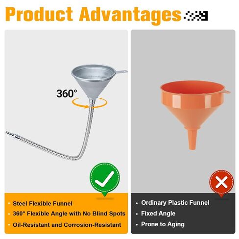 قمع عالمي مرن من الصلب شديد التحمل مقاس 24.8 بوصة مع فلتر - مناسب لشاحنة الدراجات النارية في السيارة - مثالي للزيوت والبنزين والديزل ومواد التشحيم والسوائل in Kuwait