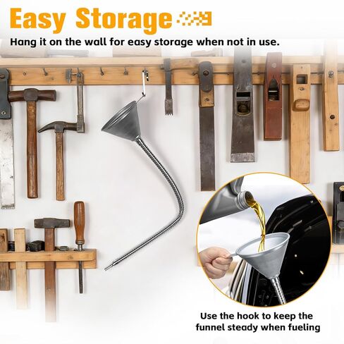 قمع عالمي مرن من الصلب شديد التحمل مقاس 24.8 بوصة مع فلتر - مناسب لشاحنة الدراجات النارية في السيارة - مثالي للزيوت والبنزين والديزل ومواد التشحيم والسوائل in Kuwait