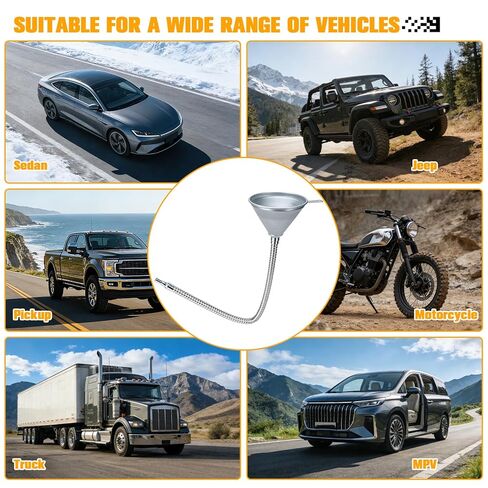 قمع عالمي مرن من الصلب شديد التحمل مقاس 24.8 بوصة مع فلتر - مناسب لشاحنة الدراجات النارية في السيارة - مثالي للزيوت والبنزين والديزل ومواد التشحيم والسوائل in Kuwait