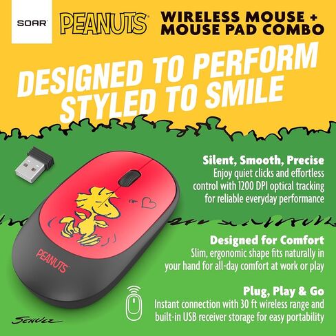 SOAR Peanuts Mouse & Mouse Pad Combo Red- Hug in Saudi Arabia