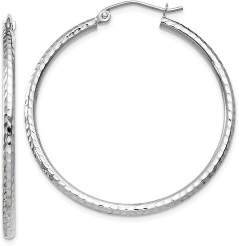 Real 14kt White Gold Diamond-cut 2mm Round Tube Hoop Earrings in Kuwait