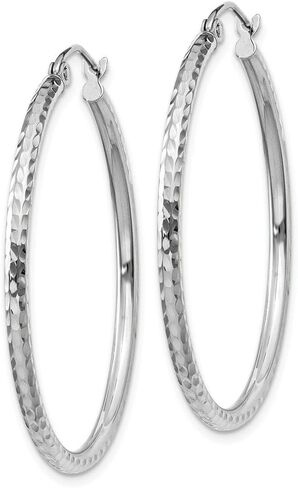 Real 14kt White Gold Diamond-cut 2mm Round Tube Hoop Earrings in Kuwait