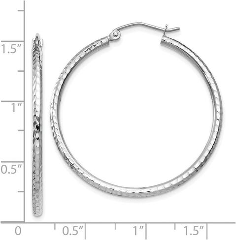 Real 14kt White Gold Diamond-cut 2mm Round Tube Hoop Earrings in Kuwait