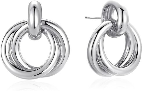 Linked Circle Stud Post Earrings | Interlocking Double Hoop Circle Earrings | Silver in Kuwait