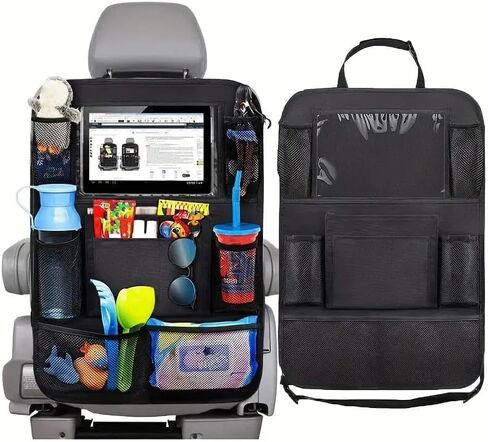 1PC Black Polyester Fiber Car Seat Back Organizer with Mesh Pockets, Durable and Practical Vehicle Chair Backrest Storage Bag, Black in Saudi Arabia
