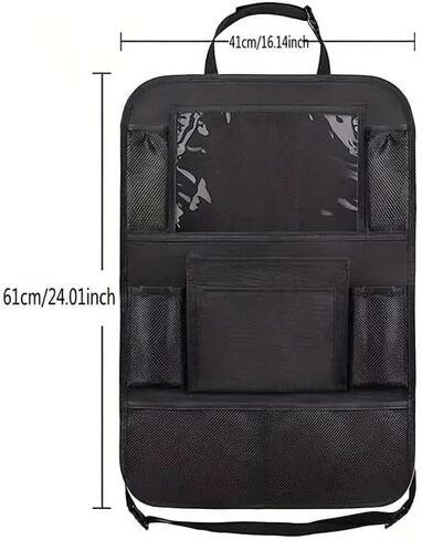 1PC Black Polyester Fiber Car Seat Back Organizer with Mesh Pockets, Durable and Practical Vehicle Chair Backrest Storage Bag, Black in Saudi Arabia