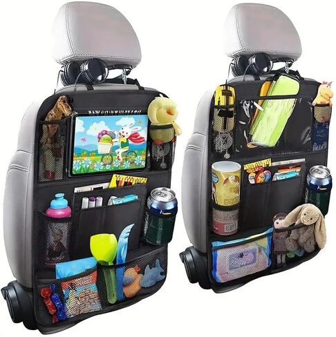 1PC Black Polyester Fiber Car Seat Back Organizer with Mesh Pockets, Durable and Practical Vehicle Chair Backrest Storage Bag, Black in Saudi Arabia