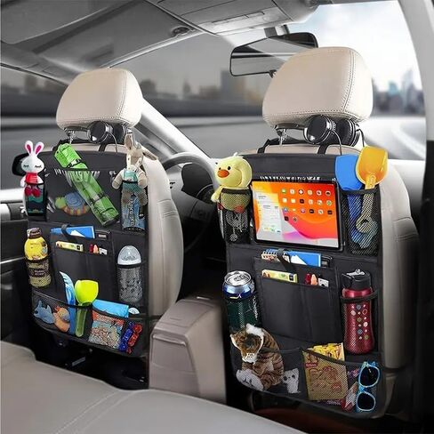 1PC Black Polyester Fiber Car Seat Back Organizer with Mesh Pockets, Durable and Practical Vehicle Chair Backrest Storage Bag, Black in Saudi Arabia