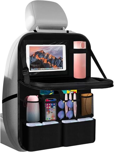 2026 Upgraded Backseat Car Organizer,Multifunctional Back Seat Car Organizer with Cars Tray & Cup Holder,Roadtrip Essentials Foldable Back of Seat Cars Organizers for Most Vehicles in Saudi Arabia