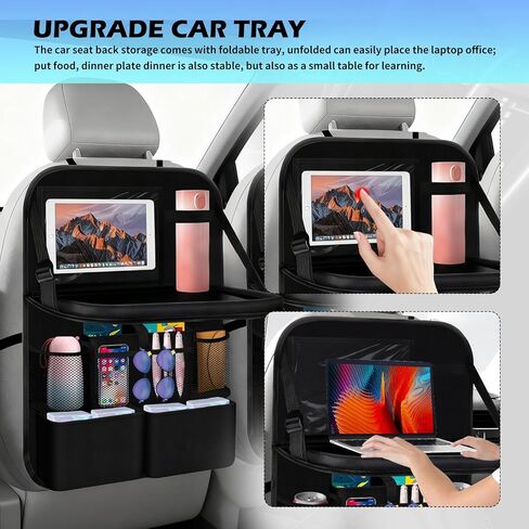 2026 Upgraded Backseat Car Organizer,Multifunctional Back Seat Car Organizer with Cars Tray & Cup Holder,Roadtrip Essentials Foldable Back of Seat Cars Organizers for Most Vehicles in Saudi Arabia