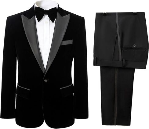 بدلة رجالية مخملية مكونة من قطعتين مزودة بزرين وسترة وسروال بقصة ضيقة وحفلات العشاء in Kuwait