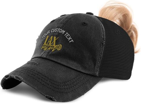 Ponytail Cap Women's Baseball Cap Embroidered Lacrosse Stick Mom Gold Embroidery Cotton in Saudi Arabia