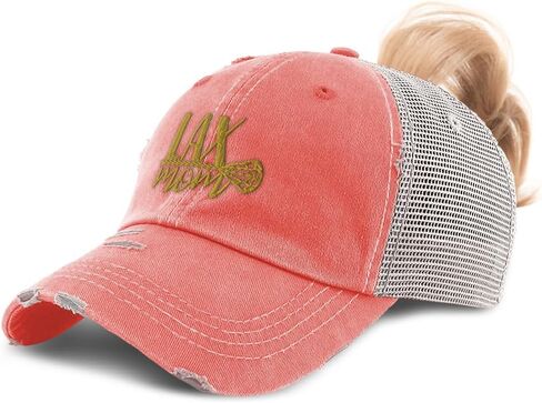 Ponytail Cap Women's Baseball Cap Embroidered Lacrosse Stick Mom Gold Embroidery Cotton in Saudi Arabia