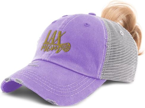 Ponytail Cap Women's Baseball Cap Embroidered Lacrosse Stick Mom Gold Embroidery Cotton in Saudi Arabia