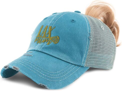 Ponytail Cap Women's Baseball Cap Embroidered Lacrosse Stick Mom Gold Embroidery Cotton in Saudi Arabia